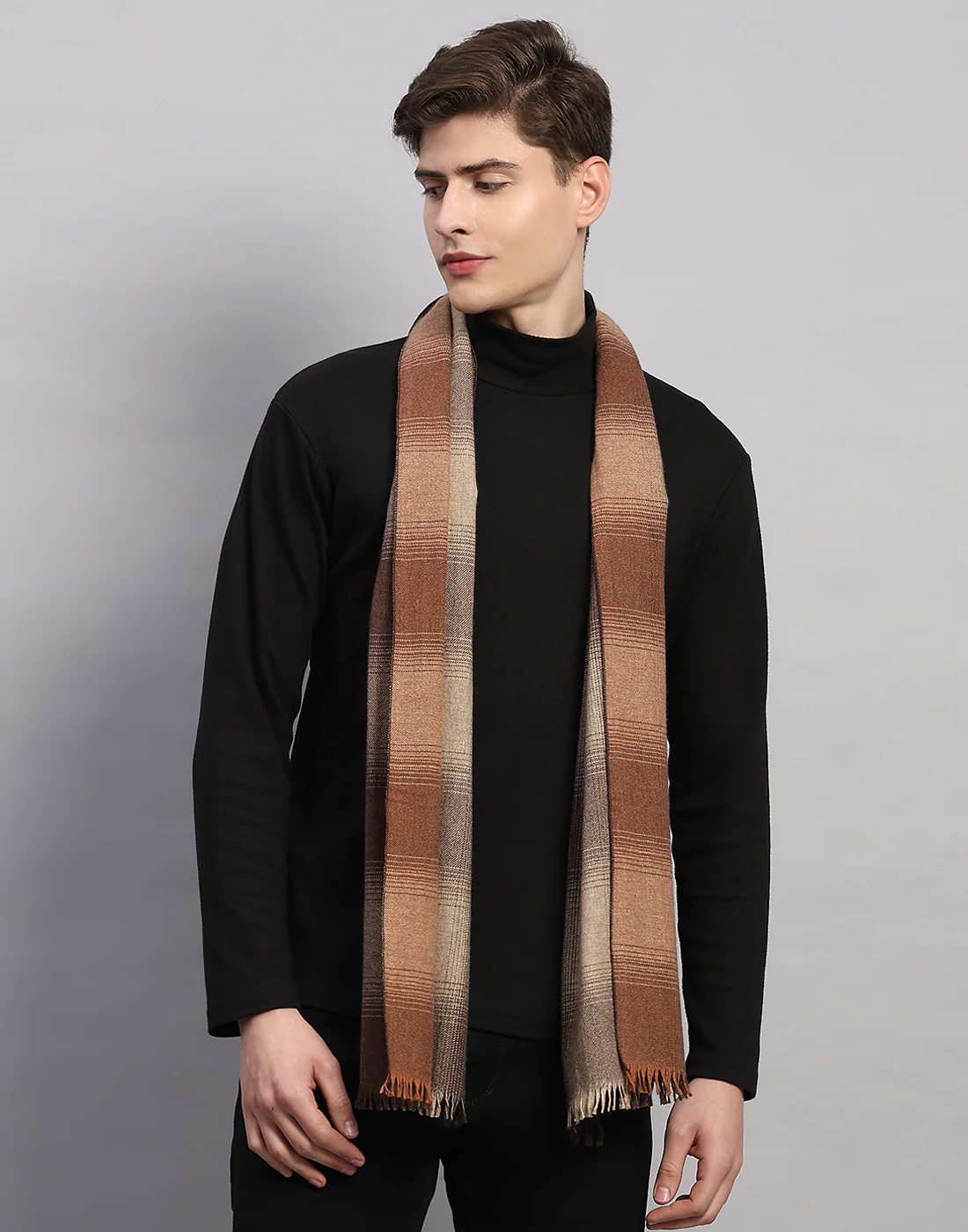 Men Multicolor Self Design Wool Muffler - Image 4