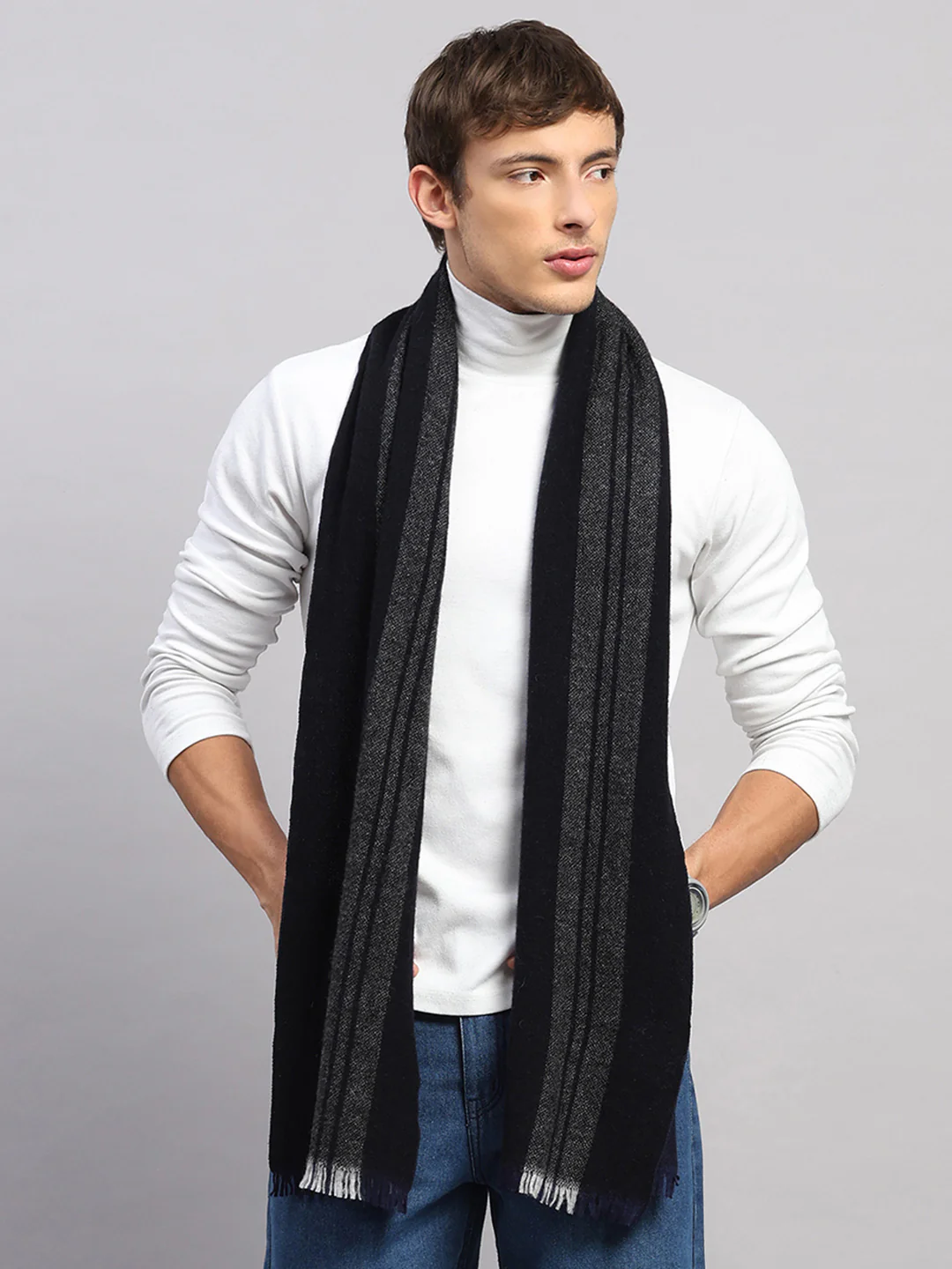 Men Multicolor Self Design Wool Muffler - Image 5