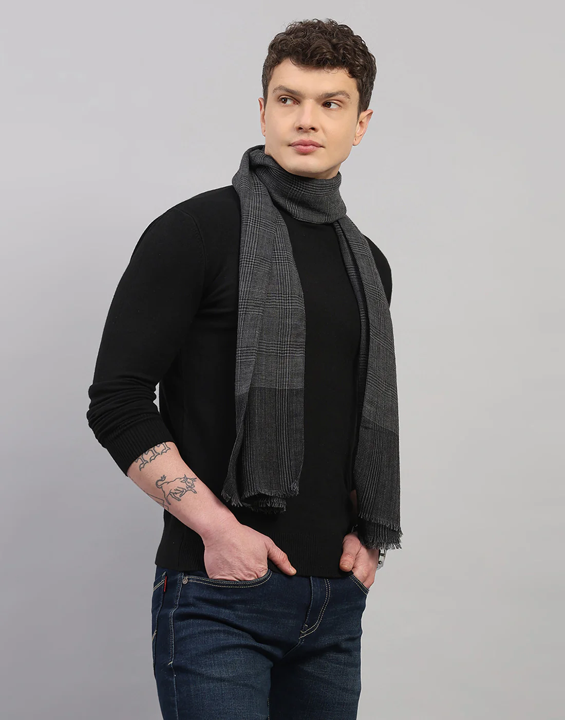 Men Multicolor Self Design Wool Muffler - Image 3