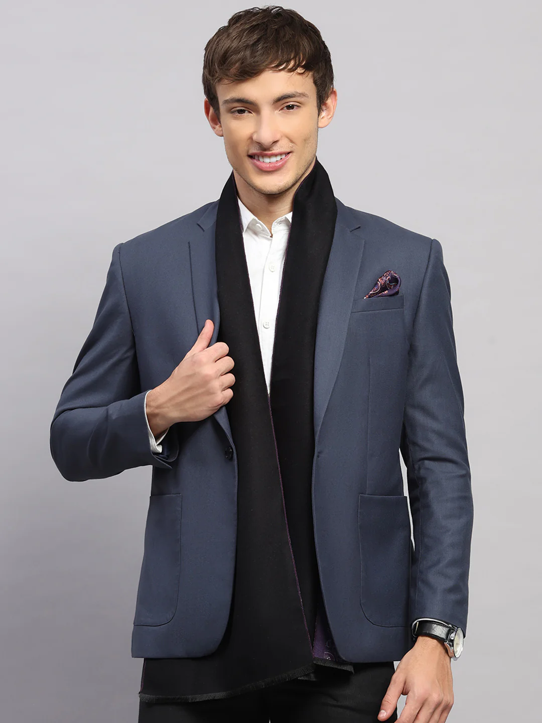 Men Multicolor Self Design Wool Muffler - Image 3