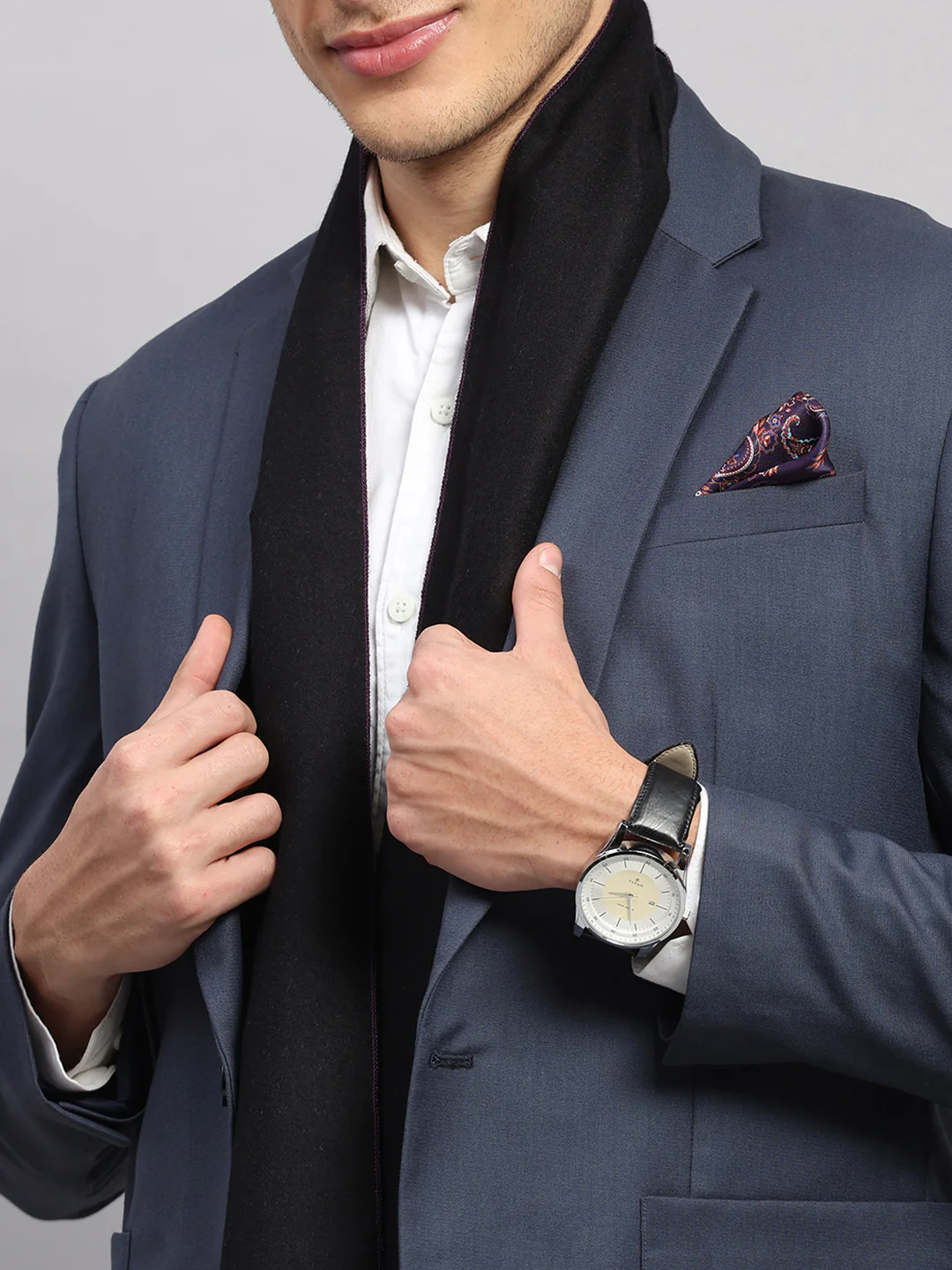 Men Multicolor Self Design Wool Muffler - Image 5