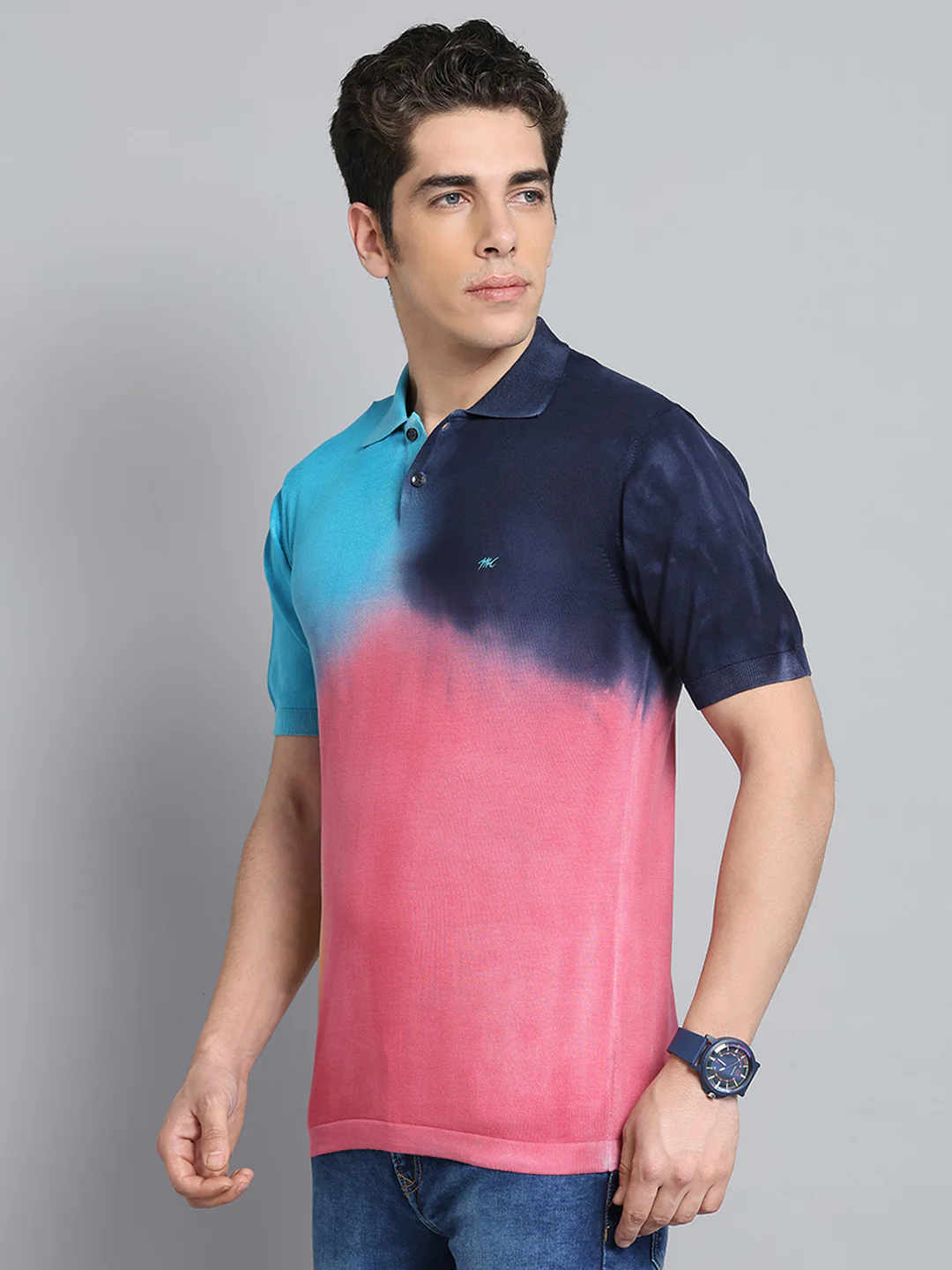 Men Multicolor Solid Collar Half Sleeve T-Shirt - Image 3