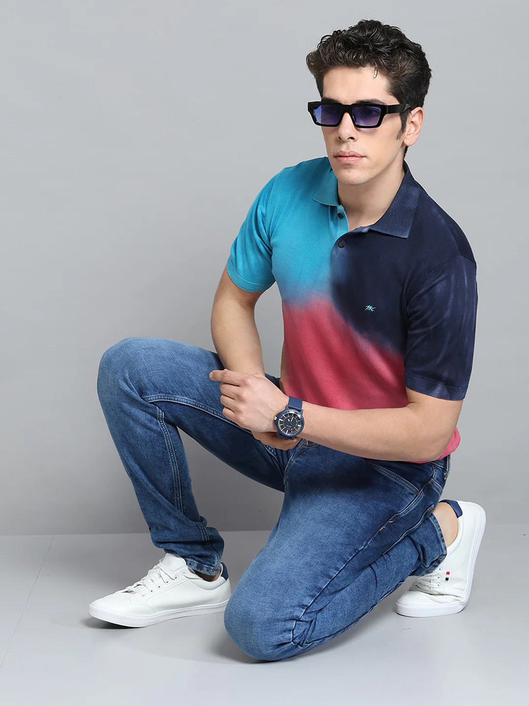 Men Multicolor Solid Collar Half Sleeve T-Shirt - Image 6