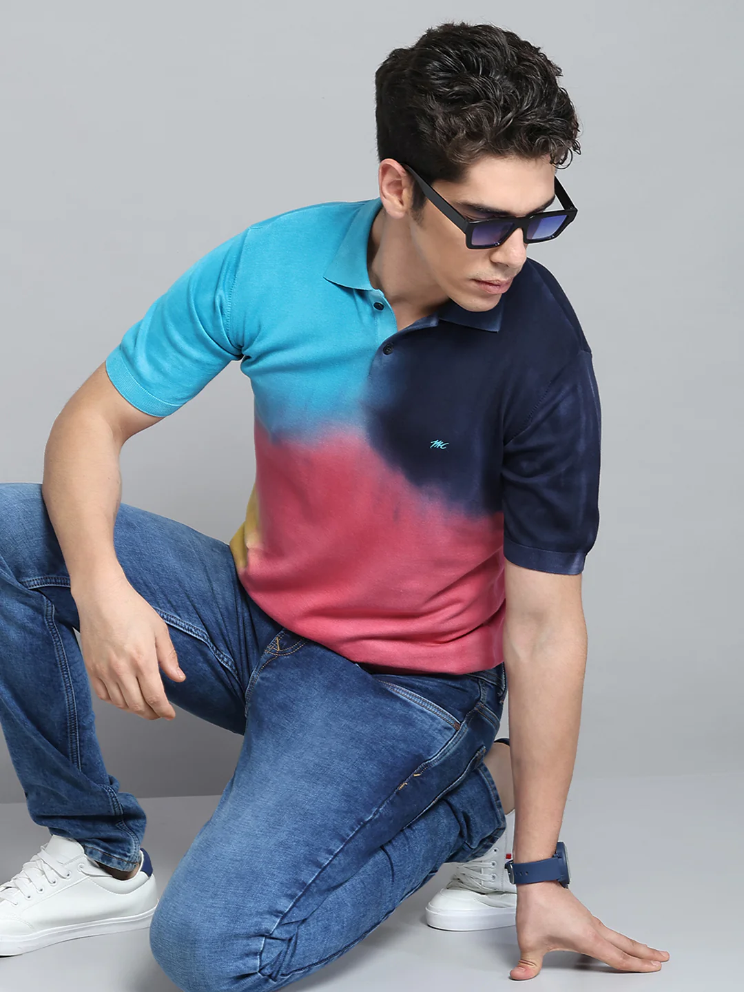Men Multicolor Solid Collar Half Sleeve T-Shirt - Image 7