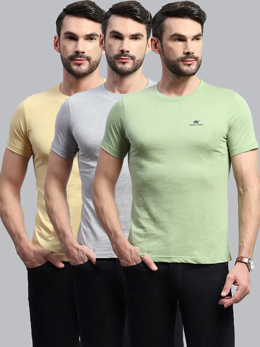 Men Multicolor Solid Round Neck Half Sleeve T-Shirt (Pack of 3) - Image 2