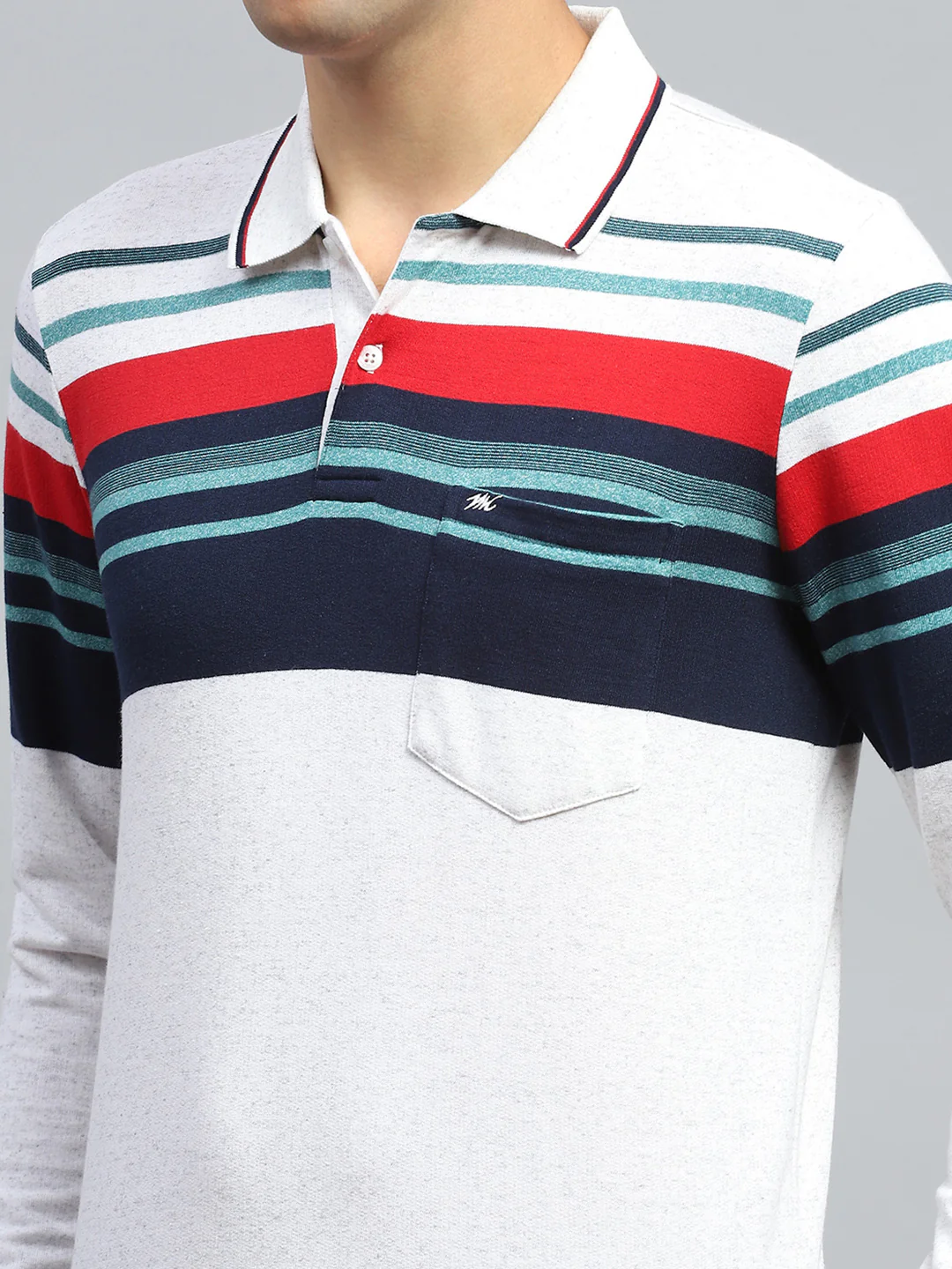 Men Multicolor Stripe Collar Full Sleeve Winter T-Shirt - Image 6