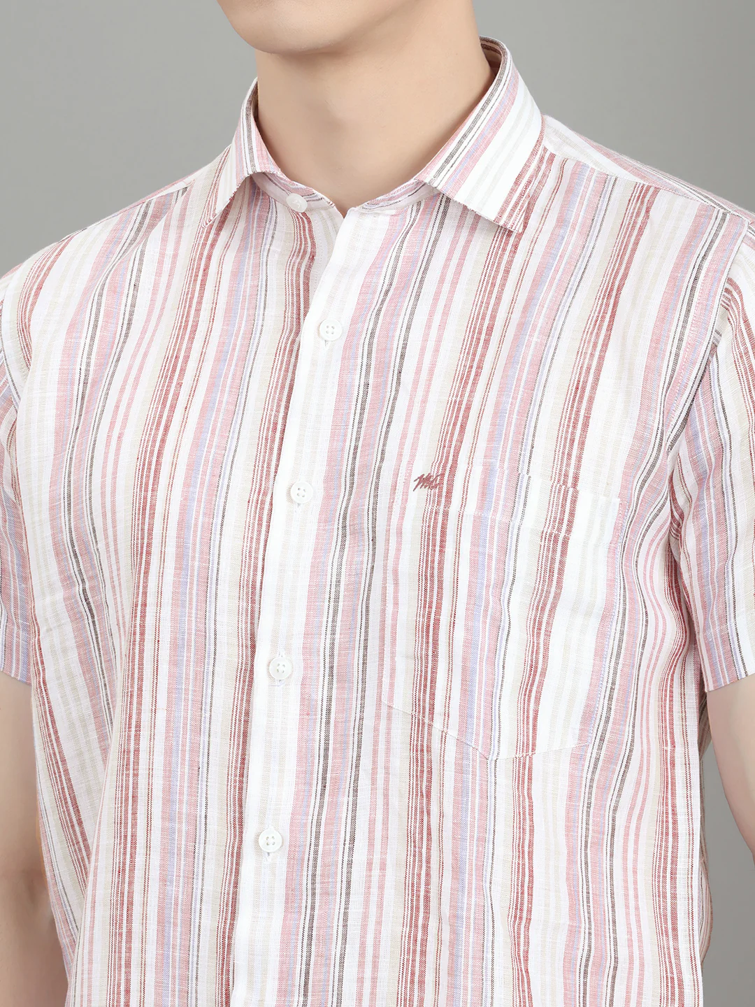 Men Multicolor Stripe Collar Half Sleeve Shirt - Image 5