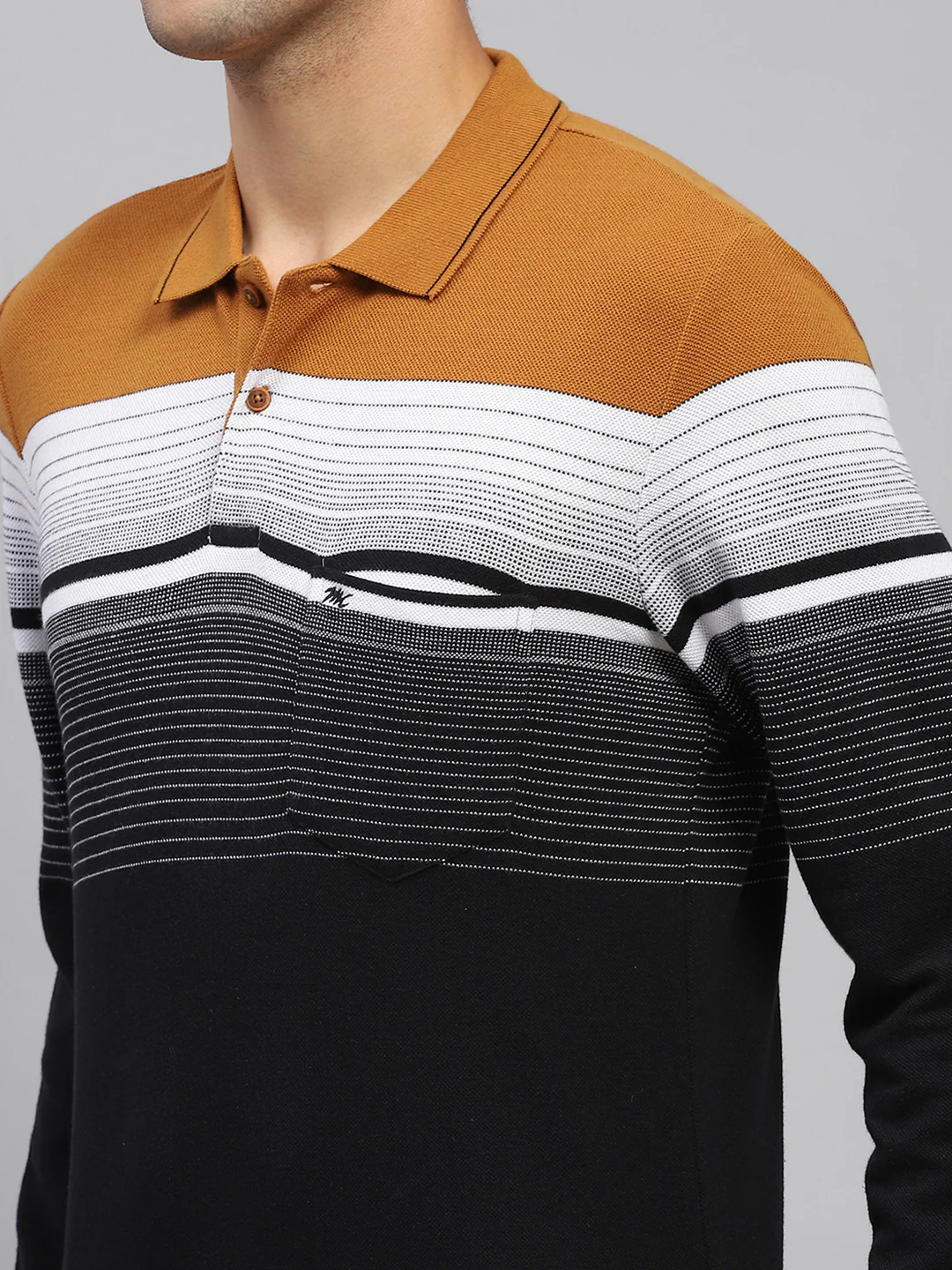Men Multicolor Stripe Polo Collar Full Sleeve T-Shirt - Image 6