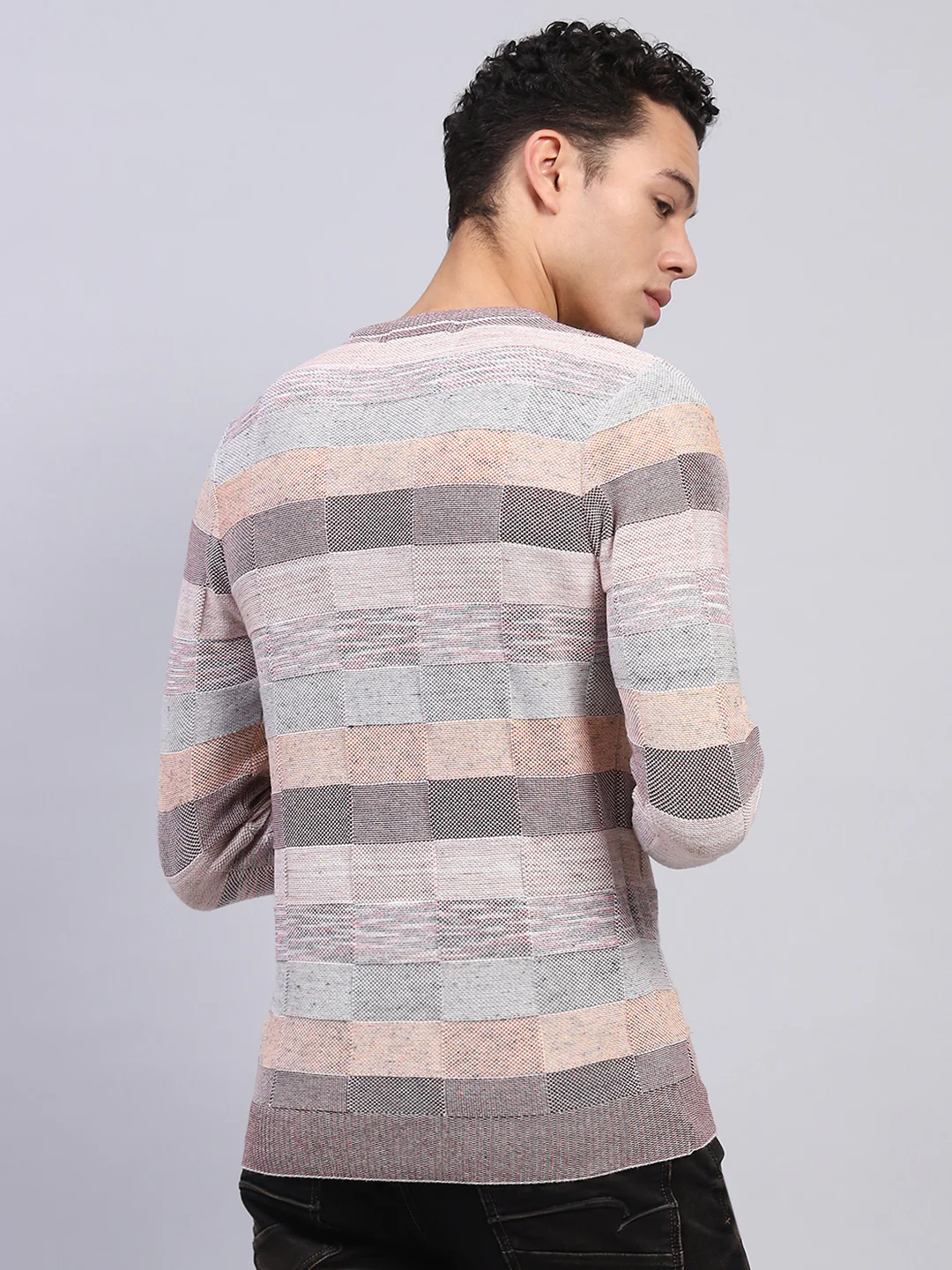 Men Multicolor Stripe Round Neck Full Sleeve Pullover - Image 5