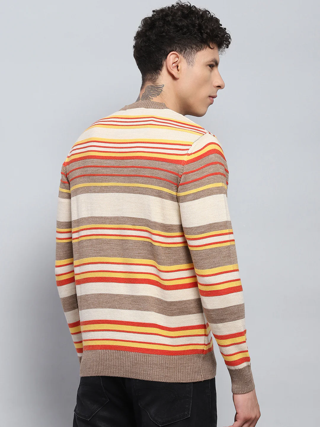 Men Multicolor Stripe V Neck Full Sleeve Pullover - Image 5