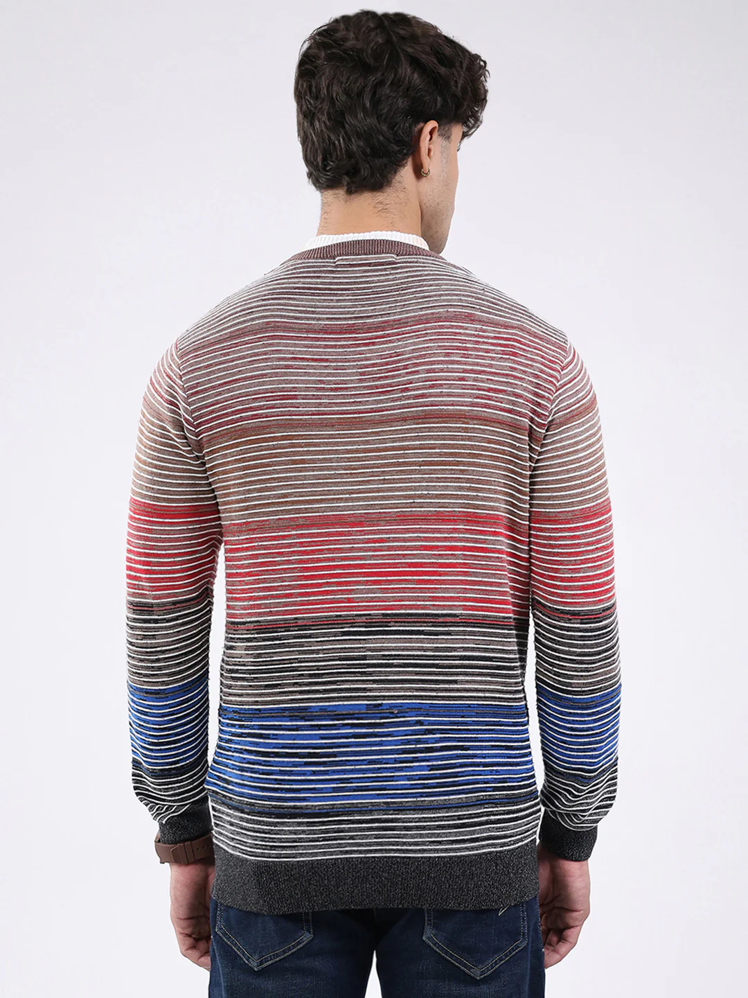 Men Multicolor Stripe V Neck Full Sleeve Pullover - Image 5