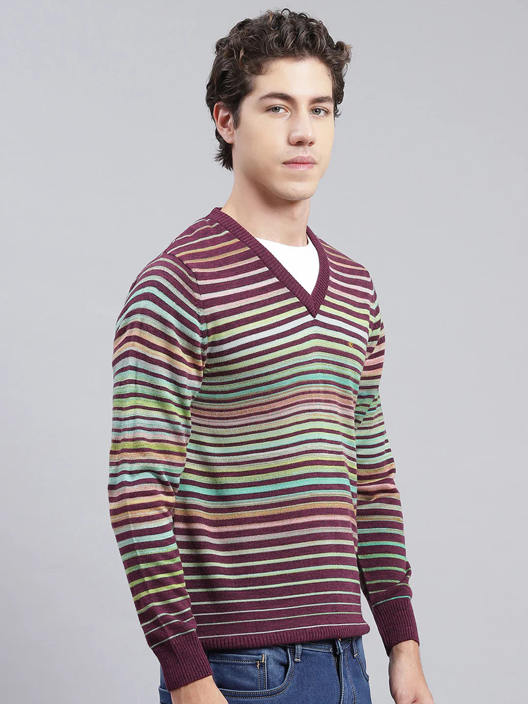 Men Multicolor Stripe Wool blend Pullover - Image 2
