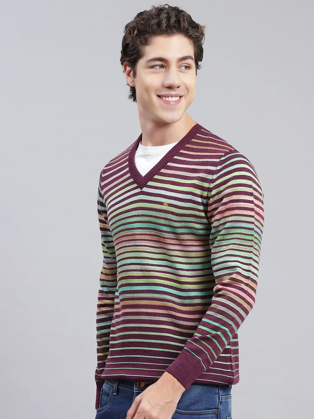 Men Multicolor Stripe Wool blend Pullover - Image 3