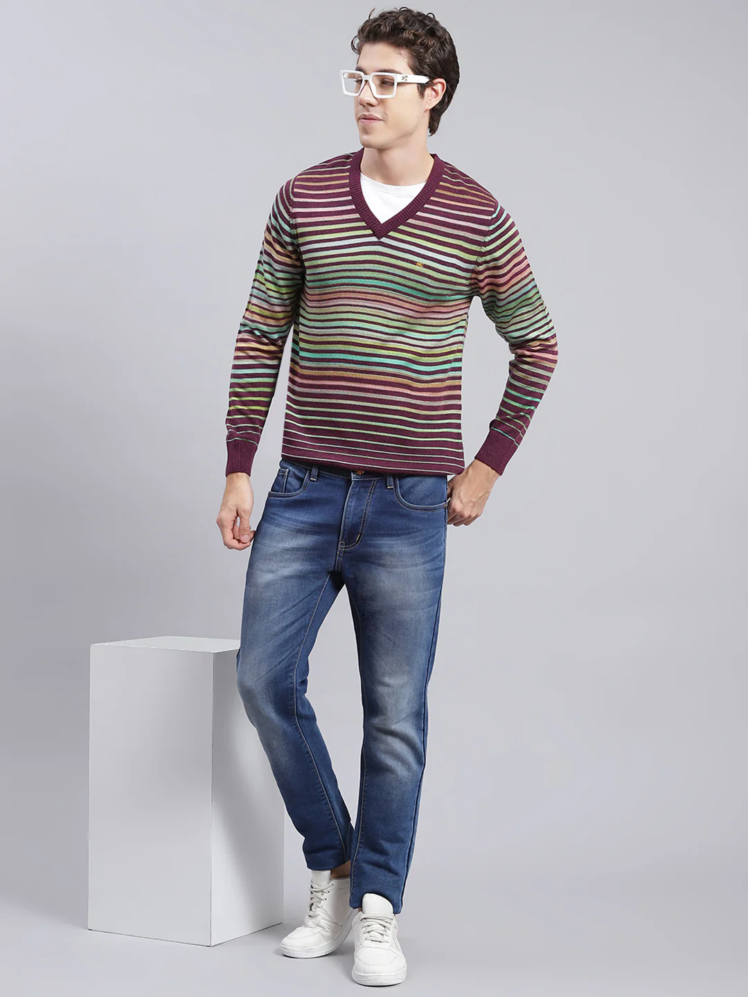 Men Multicolor Stripe Wool blend Pullover - Image 5