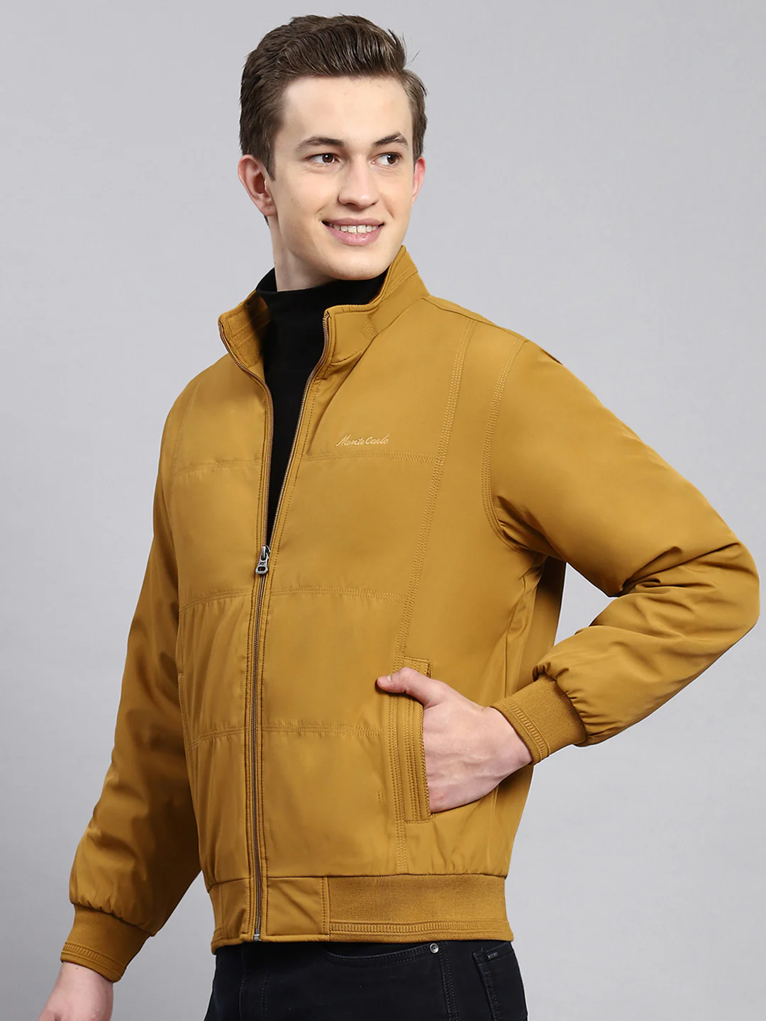Men Mustard Plain Jacket - Image 4