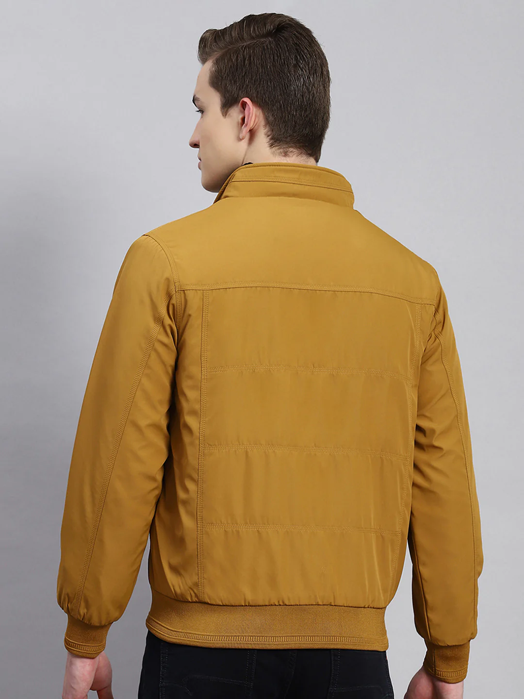 Men Mustard Plain Jacket - Image 5