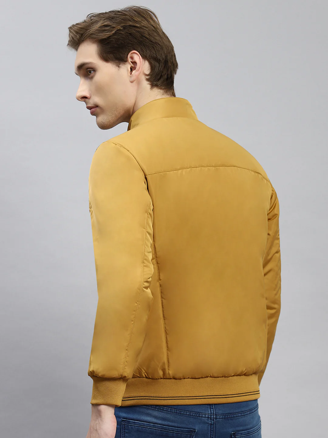 Men Mustard Plain Jacket - Image 5