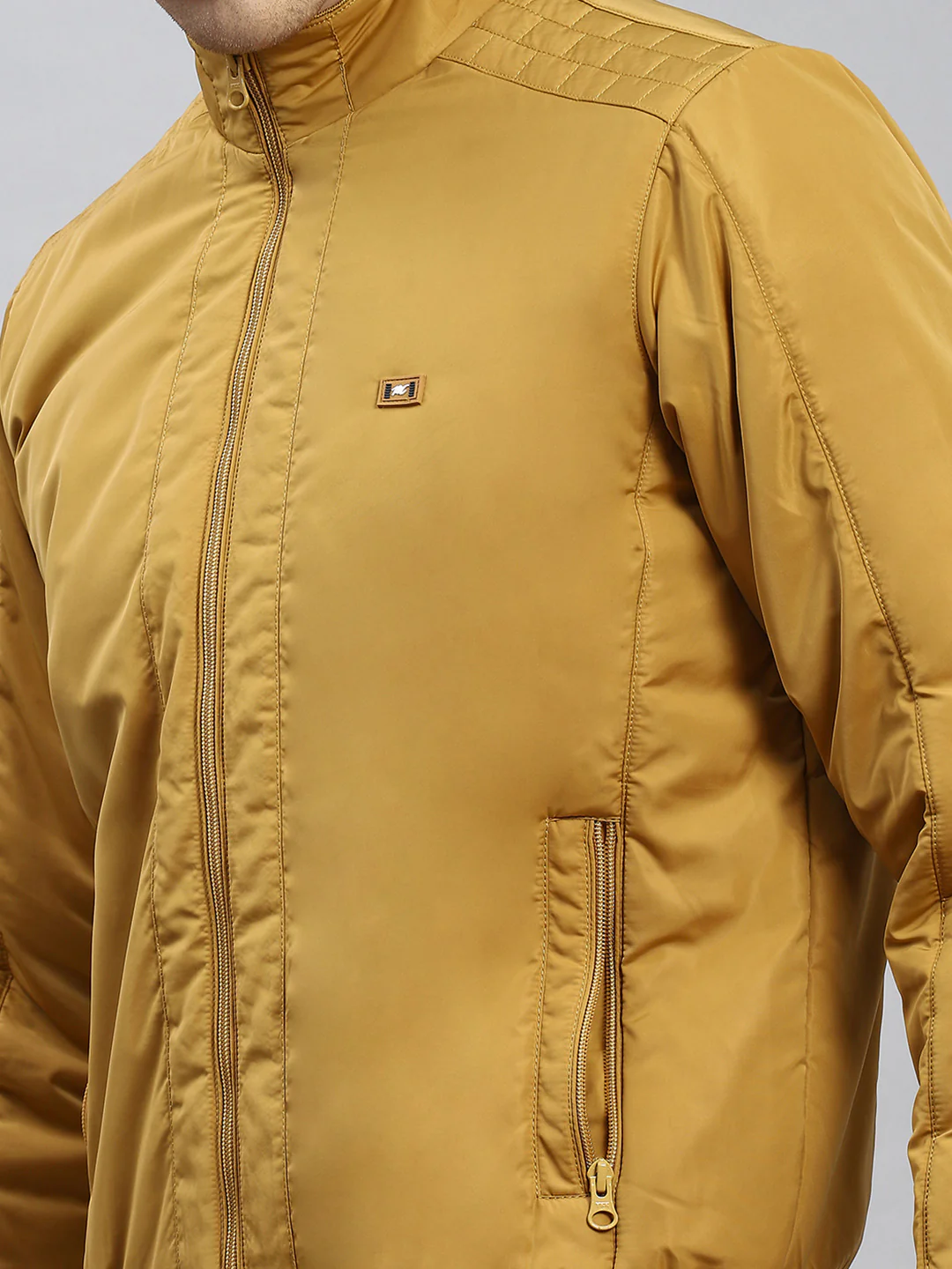 Men Mustard Plain Jacket - Image 6