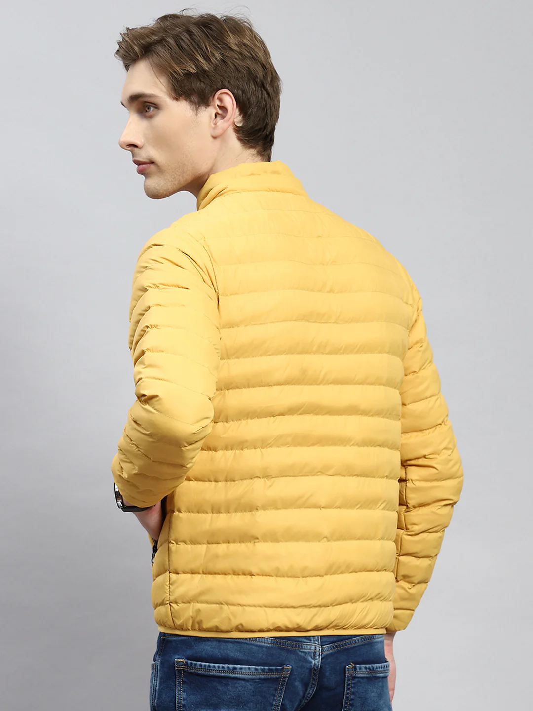 Men Mustard Plain Jacket - Image 6