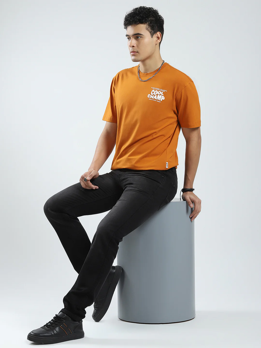 Rock.it Men Mustard Printed Round Neck Half Sleeve T-Shirt - Image 2
