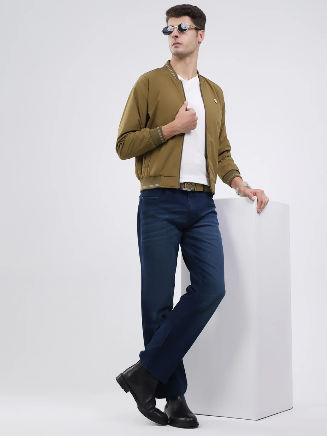 Men Mustard Solid Band Neck Full Sleeve Jacket - Image 2
