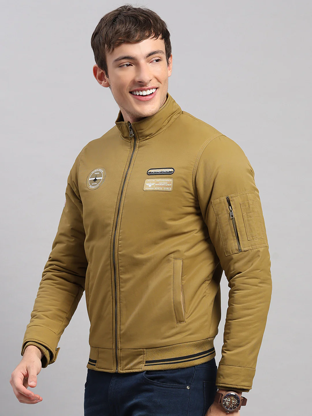 Men Mustard Solid Collar Full Sleeve Jacket - Image 3