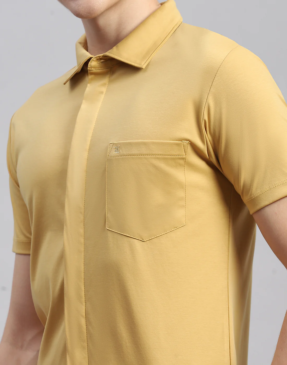 Men Mustard Solid Collar Half Sleeve Shirt - Image 6