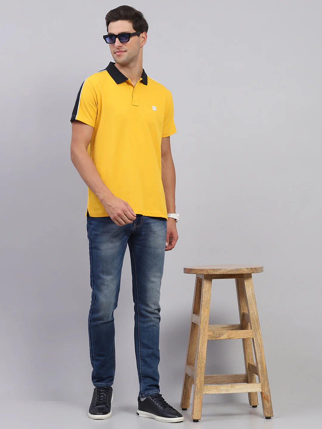 Rock.it Men Mustard Solid Collar Half Sleeve T-Shirt - Image 2