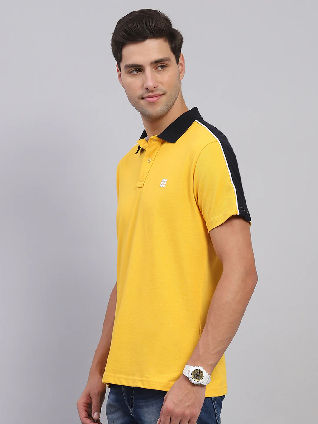 Rock.it Men Mustard Solid Collar Half Sleeve T-Shirt - Image 3