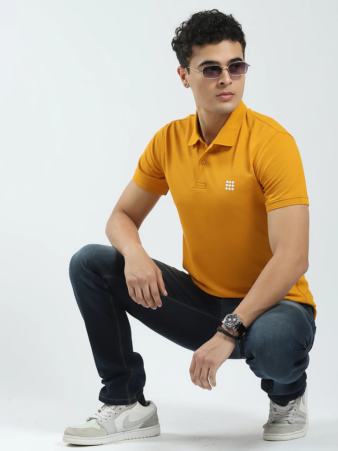 Rock.it Men Mustard Solid Collar Half Sleeve T-Shirt - Image 2