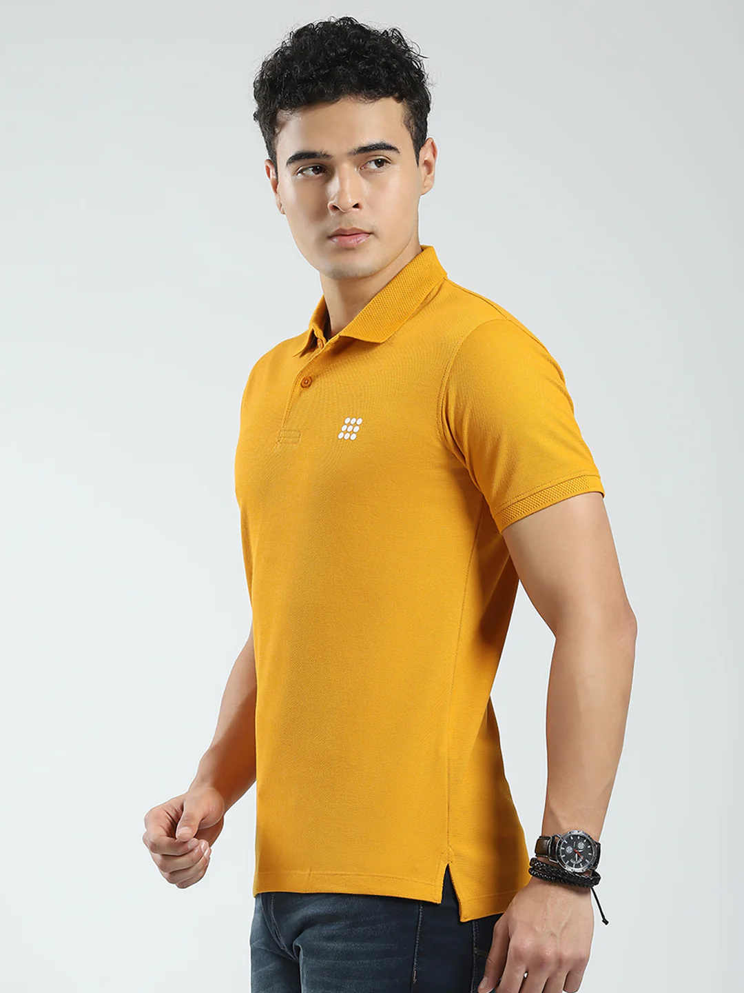 Rock.it Men Mustard Solid Collar Half Sleeve T-Shirt - Image 3