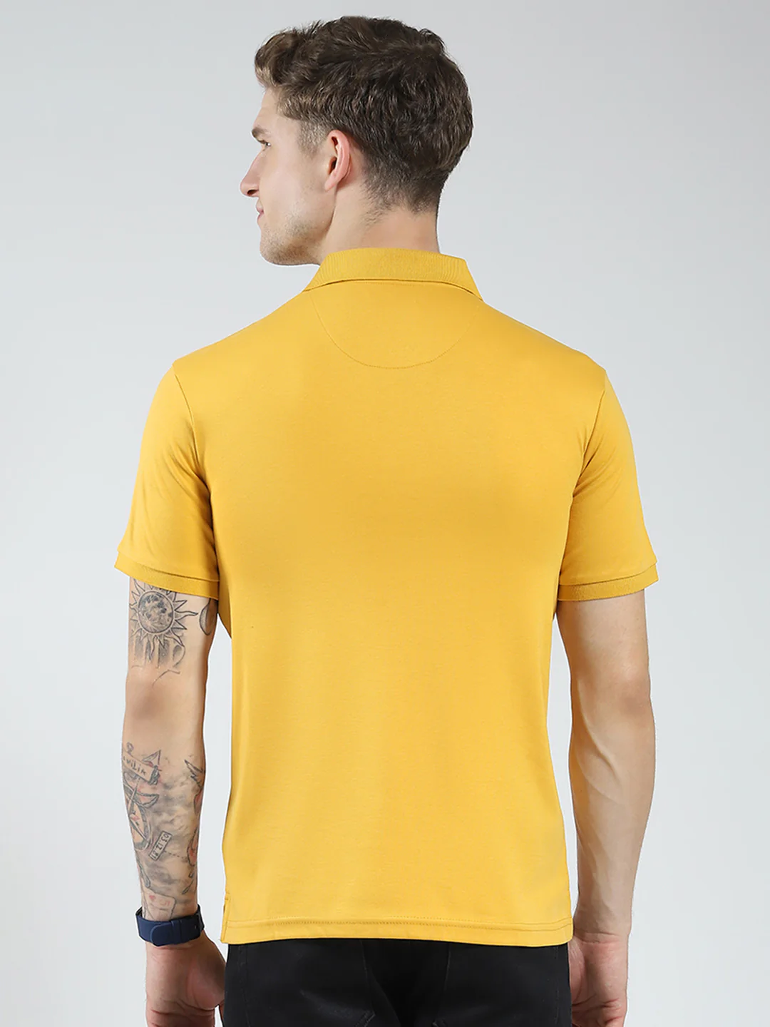 Men Mustard Solid Collar Half Sleeve T-Shirt - Image 5