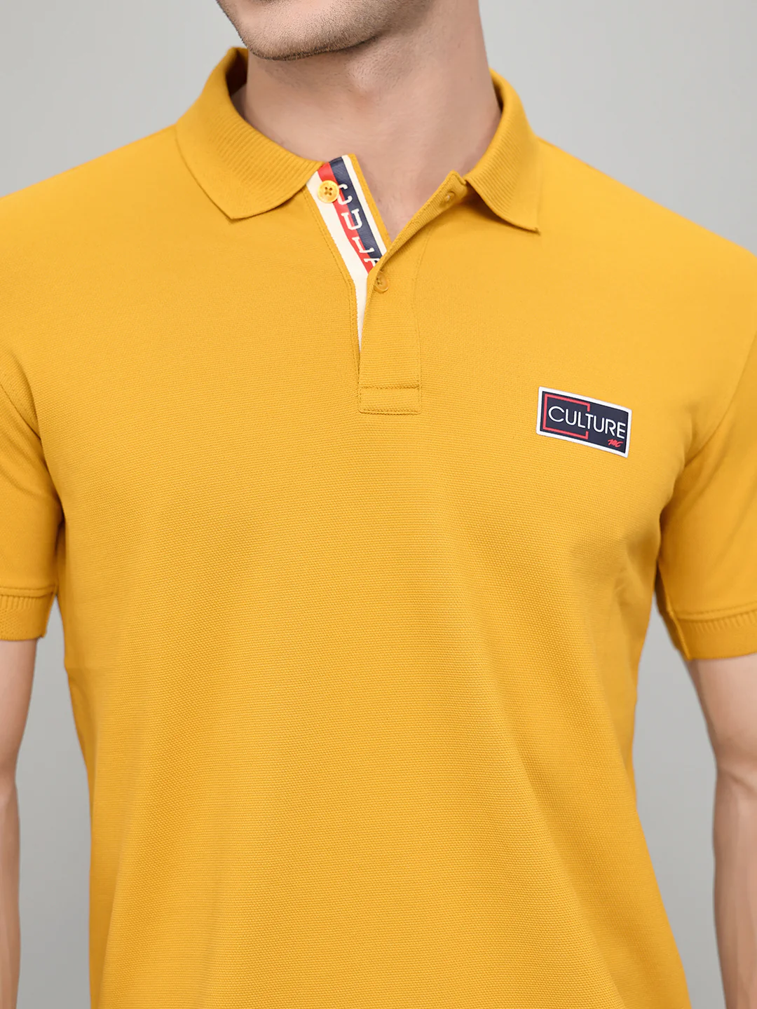 Men Mustard Solid Collar Half Sleeve T-Shirt - Image 4