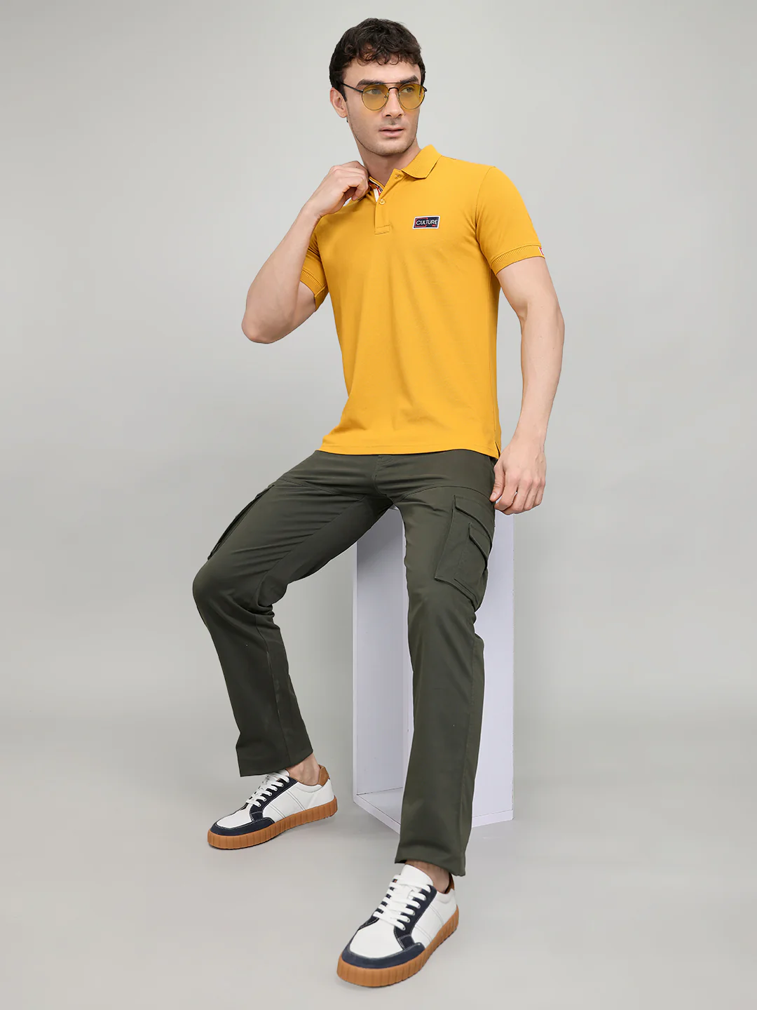 Men Mustard Solid Collar Half Sleeve T-Shirt - Image 6