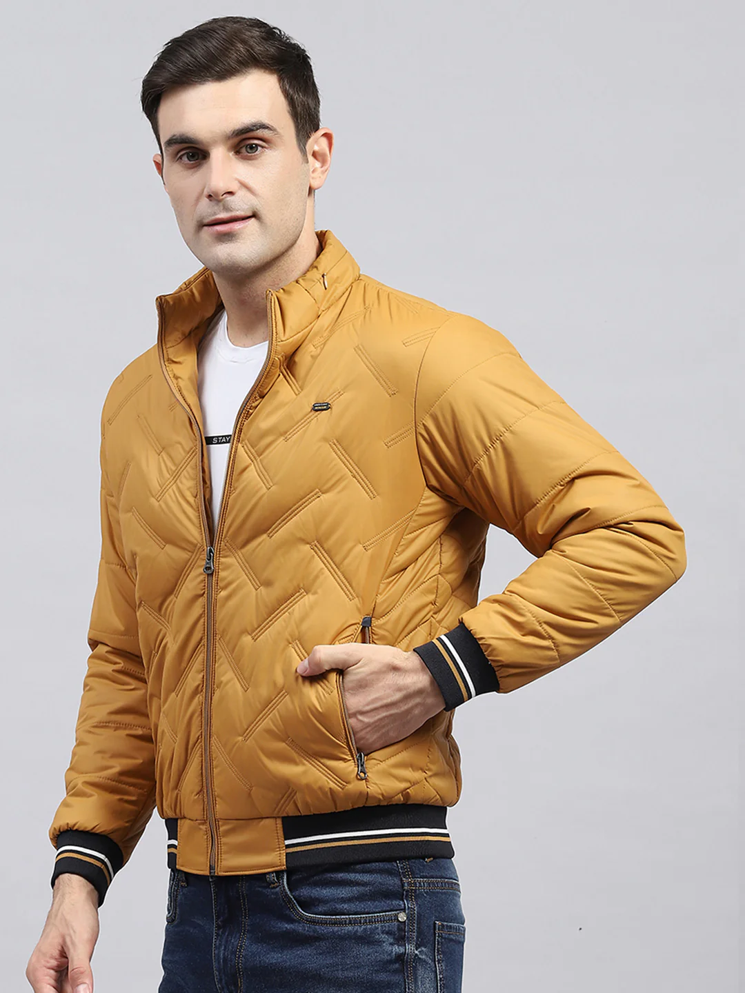 Men Mustard Solid Detachable Hood Full Sleeve Jacket - Image 3