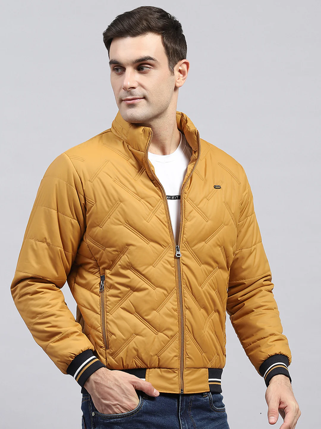 Men Mustard Solid Detachable Hood Full Sleeve Jacket - Image 4