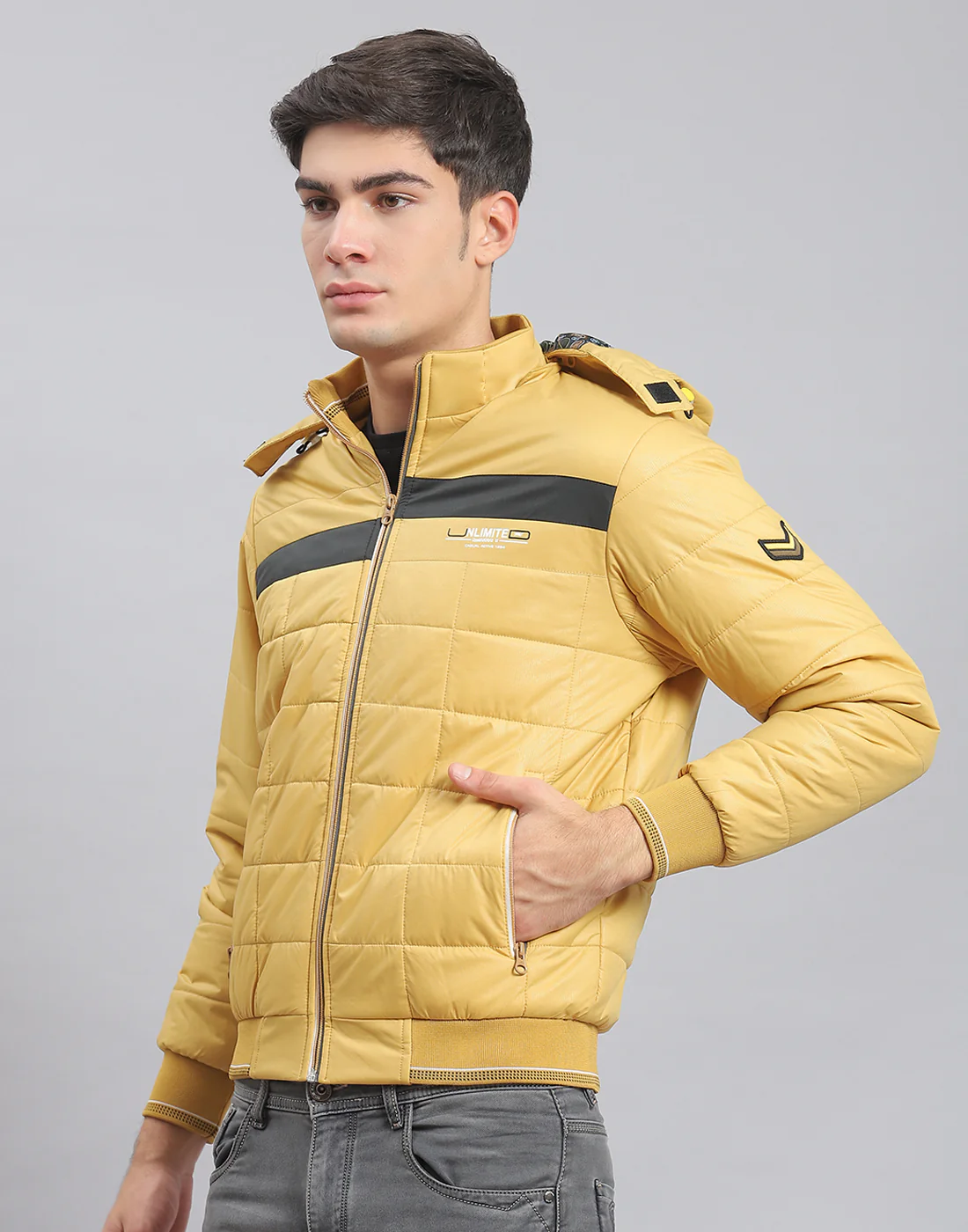 Men Mustard Solid Hooded Full Sleeve Jacket - Image 3