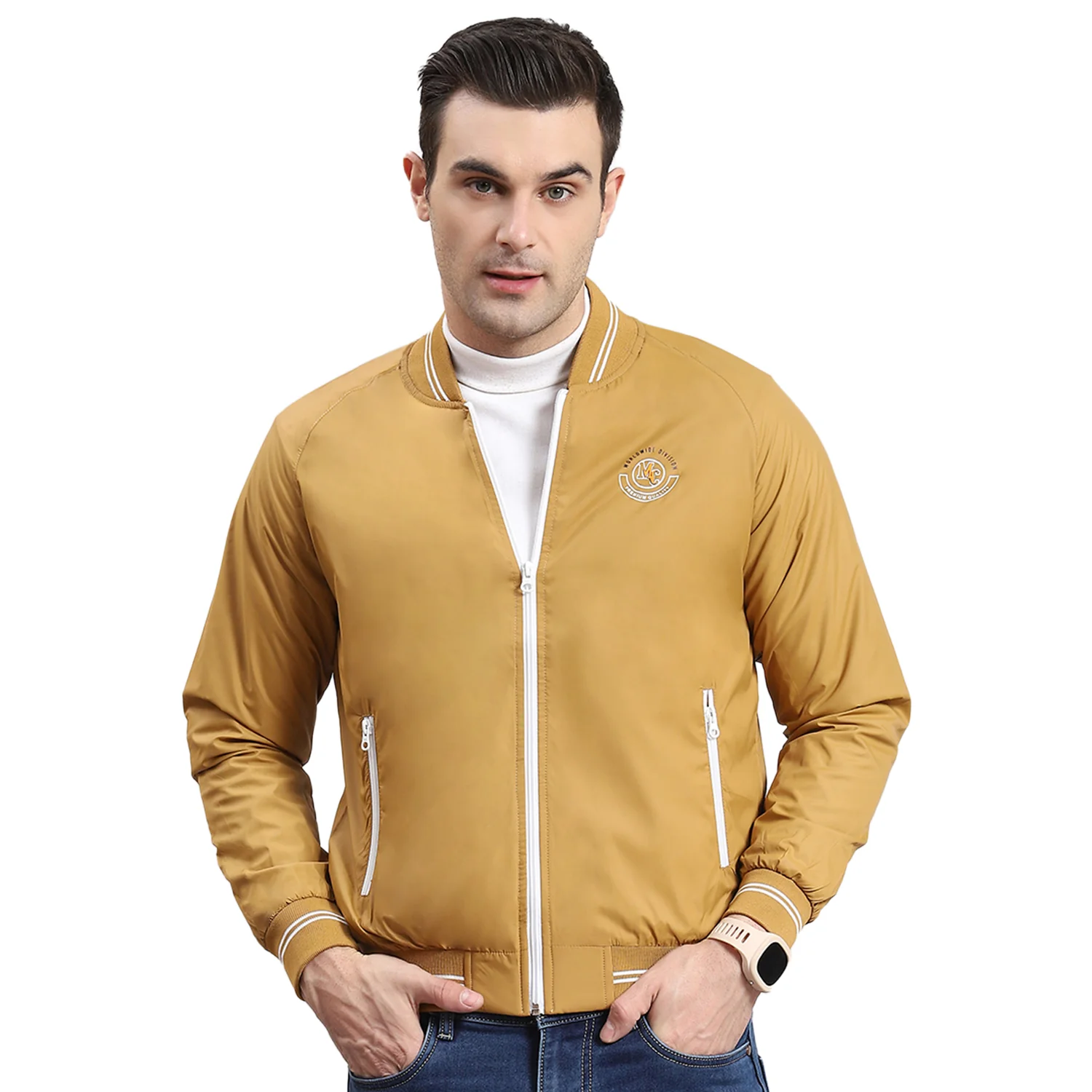 Men Mustard Solid Mandarin Collar Full Sleeve Jacket - Image 5