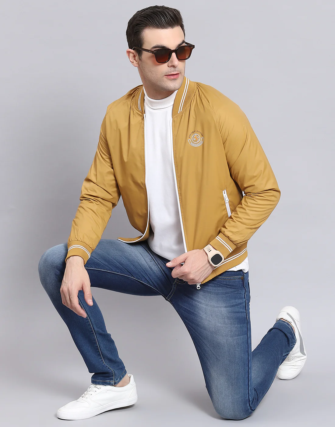Men Mustard Solid Mandarin Collar Full Sleeve Jacket - Image 7
