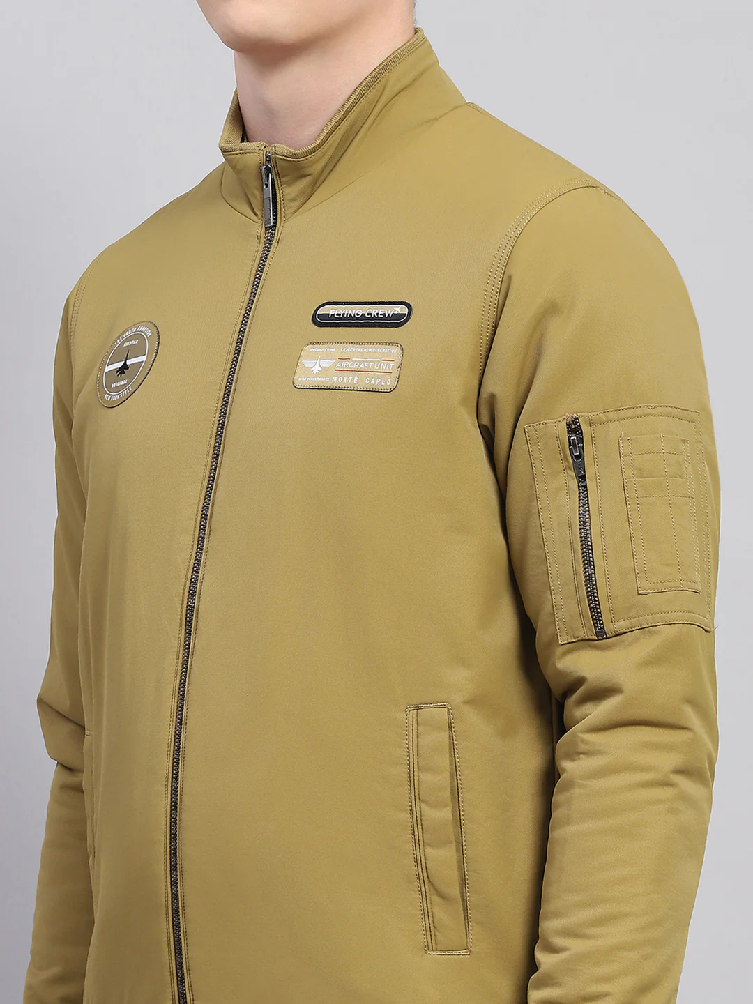 Men Mustard Solid Mock Neck Full Sleeve Jacket - Image 6