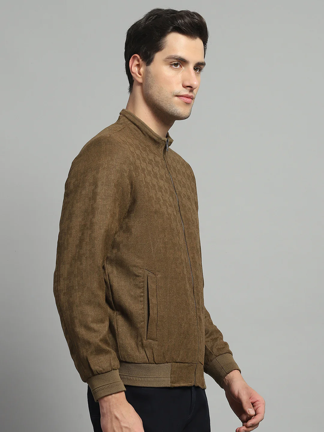 Luxuria Men Mustard Solid Mock Neck Full Sleeve Jacket - Image 4