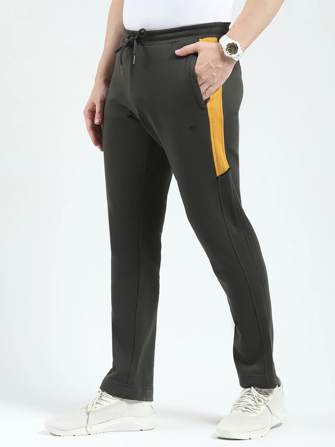 Men Mustard Solid Mock Neck Full Sleeve Winter Tracksuit - Image 6
