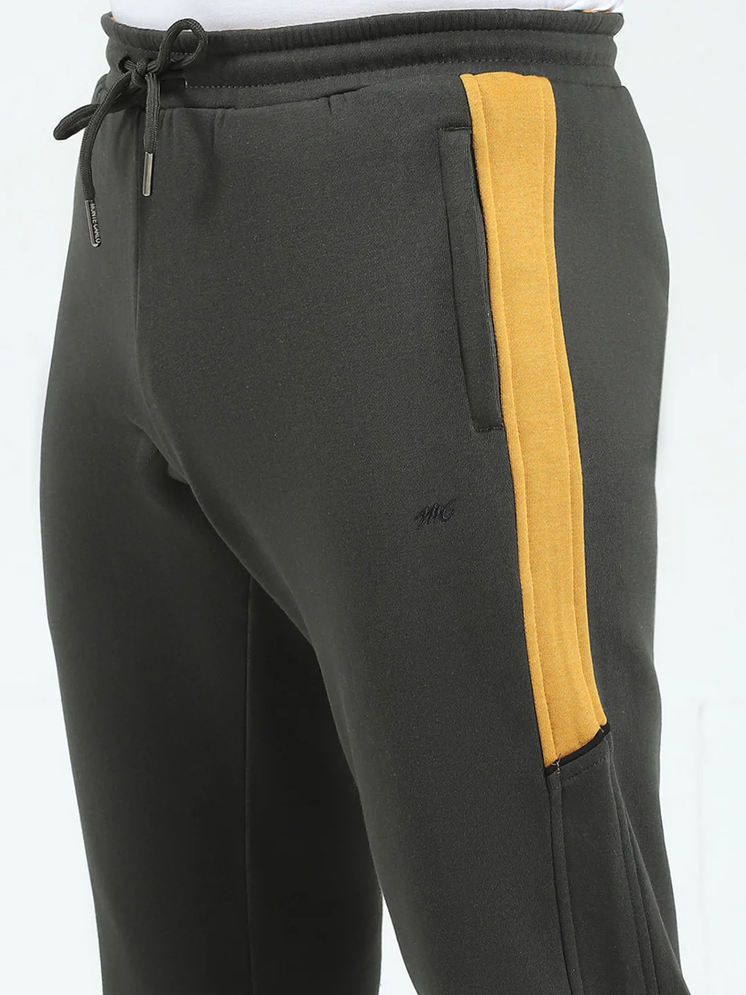 Men Mustard Solid Mock Neck Full Sleeve Winter Tracksuit - Image 8