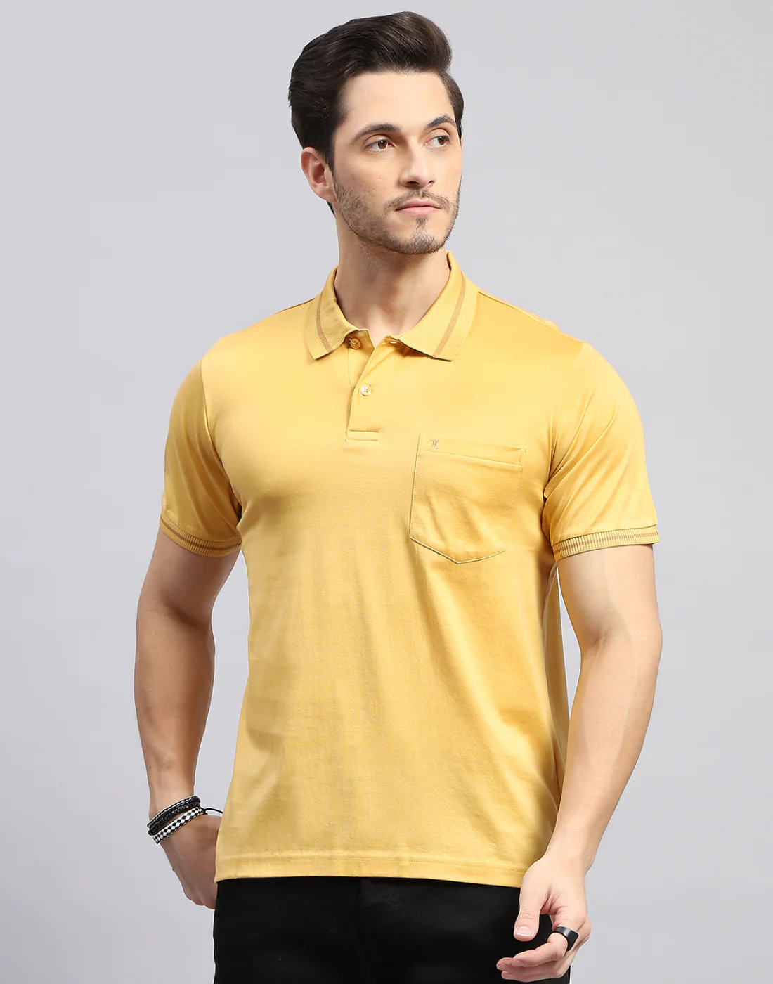 Men Mustard Solid Polo Collar Half Sleeve T-Shirt - Image 2
