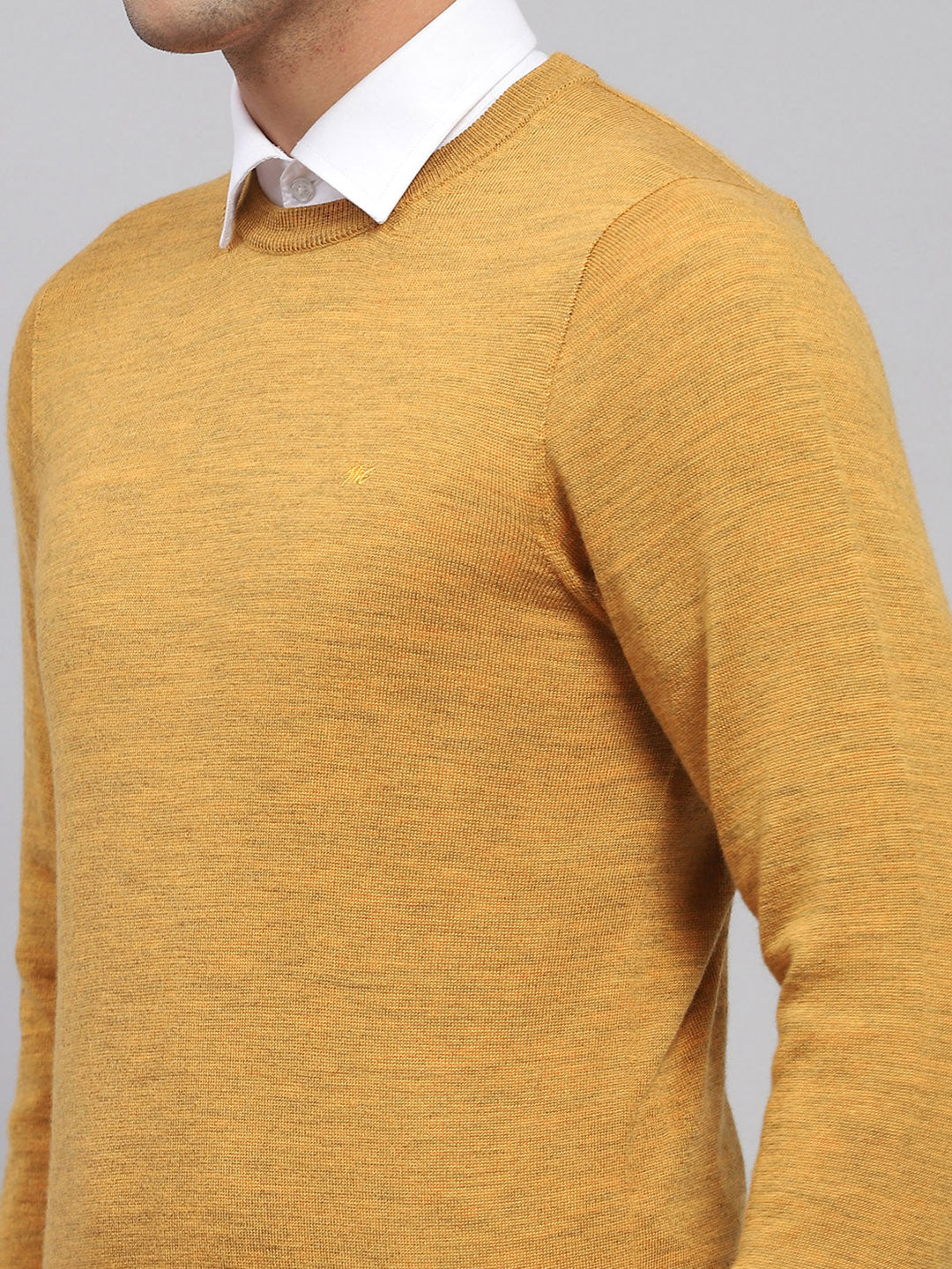 Men Mustard Solid Round Neck Full Sleeve Pullover - Image 6