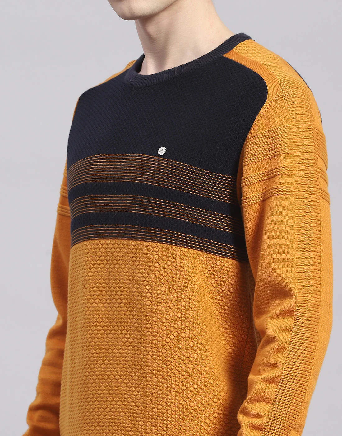 Men Mustard Solid Round Neck Full Sleeve Pullover - Image 7