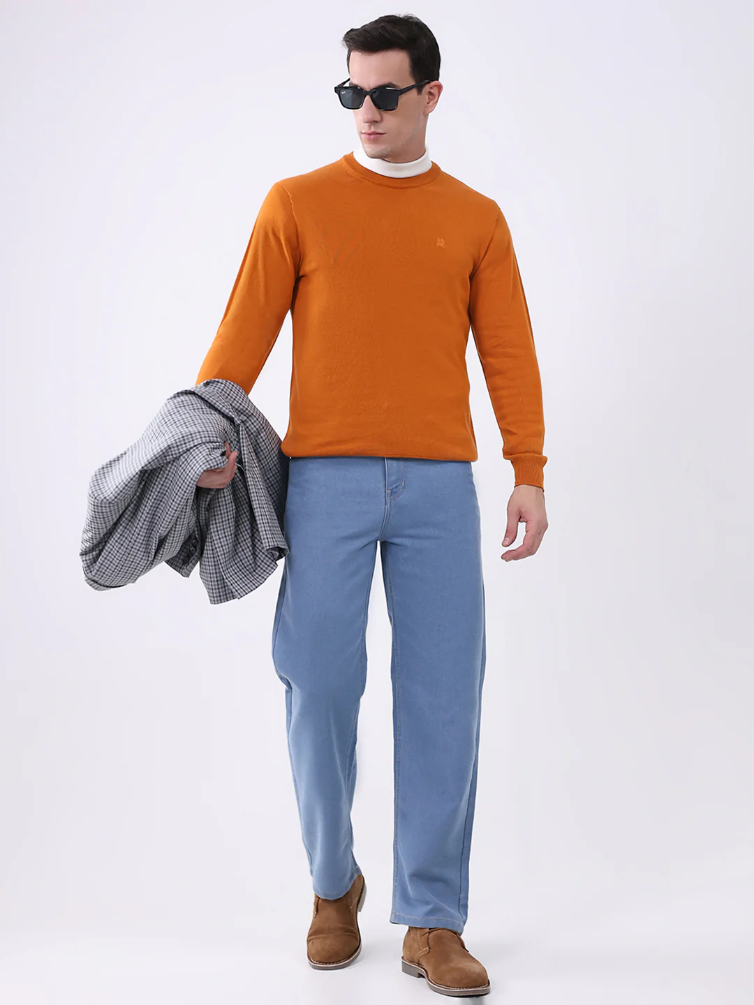 Men Mustard Solid Round Neck Full Sleeve Pullover - Image 2