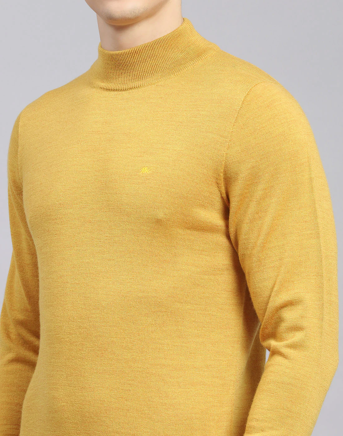 Men Mustard Solid Turtle Neck Full Sleeve Pullover - Image 7