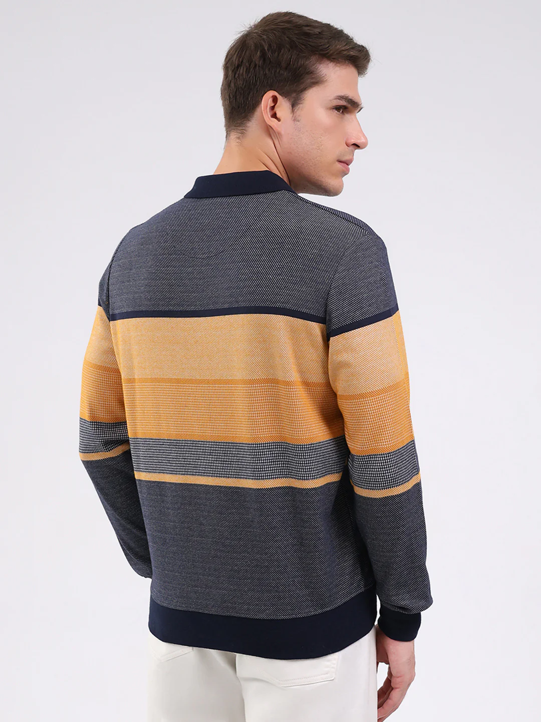 Men Mustard Stripe Collar Full Sleeve Winter T-Shirt - Image 5