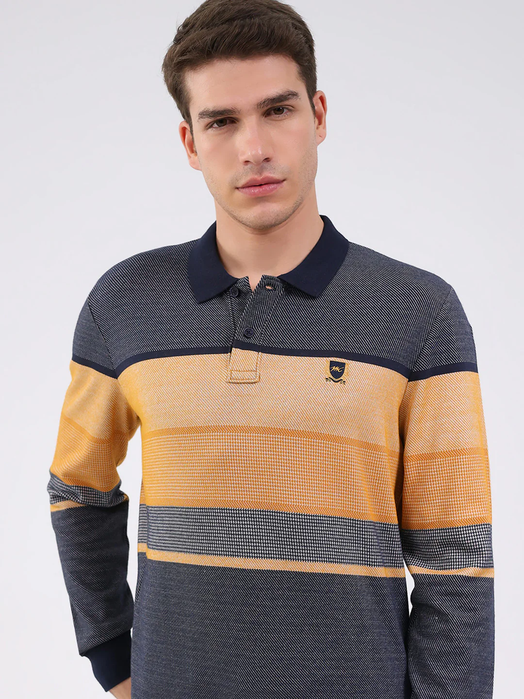Men Mustard Stripe Collar Full Sleeve Winter T-Shirt - Image 6
